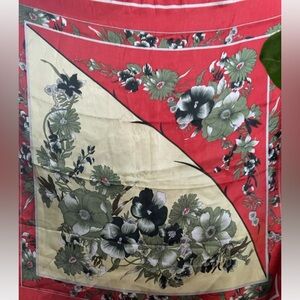 SOLD! VINTAGE FLORAL ART DECO ASIAN EXTRA LARGE SATIN SCARF OR WRAP